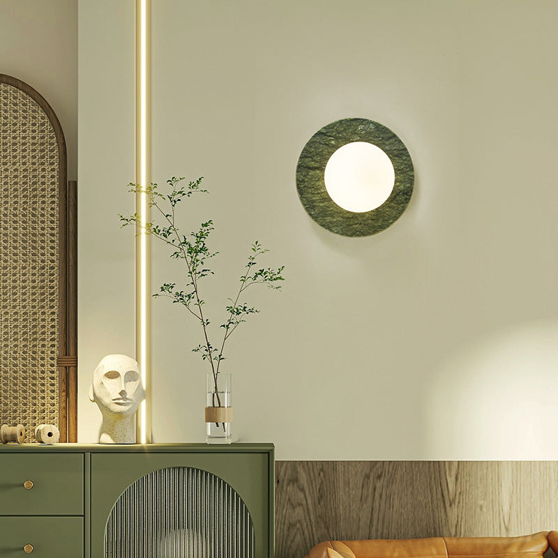 Iron Marble Glass Round Wall Lamp