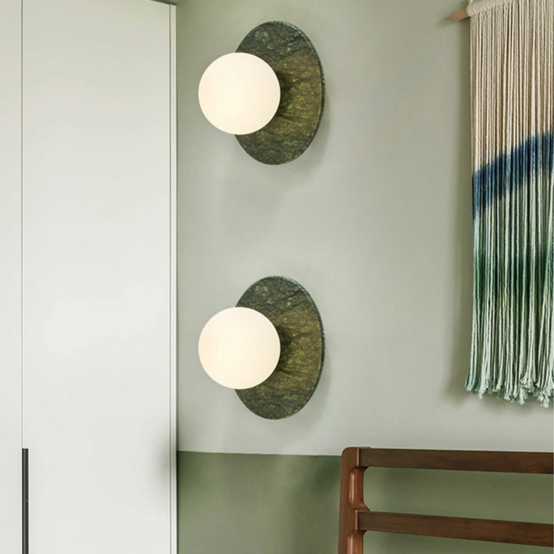 Iron Marble Glass Round Wall Lamp