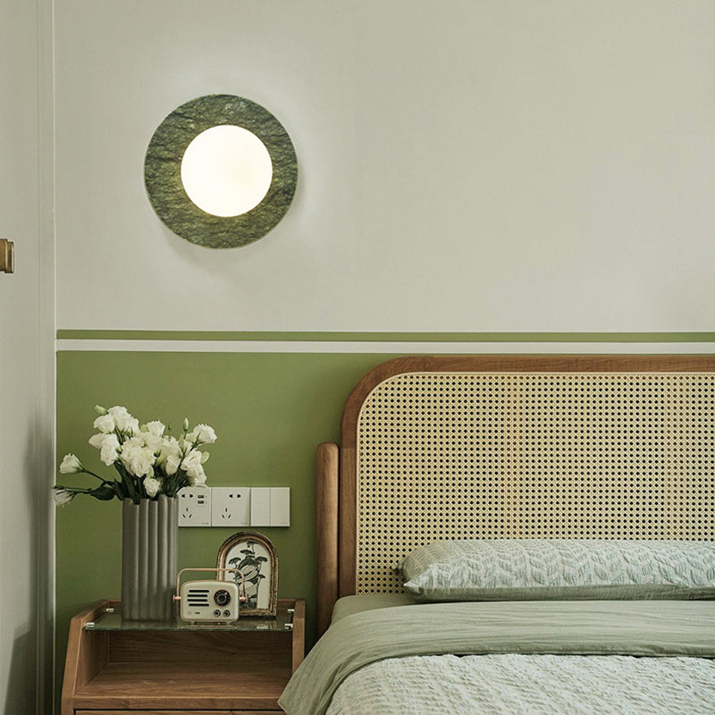 Iron Marble Glass Round Wall Lamp