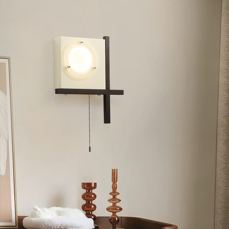 Iron Wood Square Bedroom Wall Lamp
