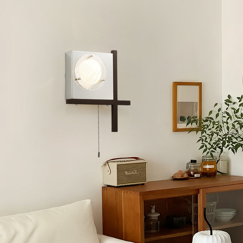 Iron Wood Square Bedroom Wall Lamp