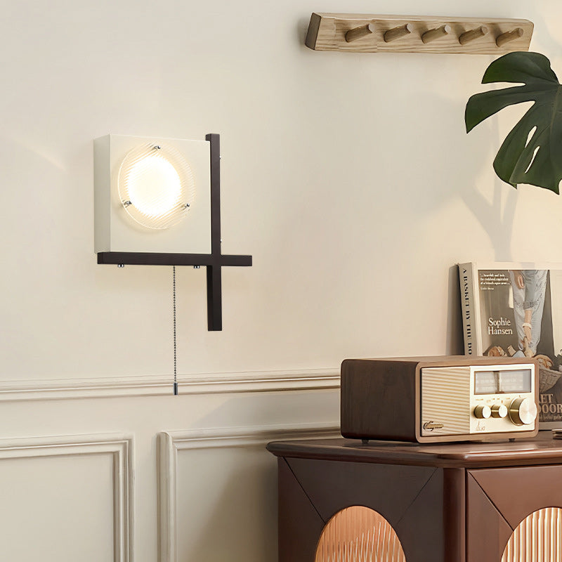 Iron Wood Square Bedroom Wall Lamp