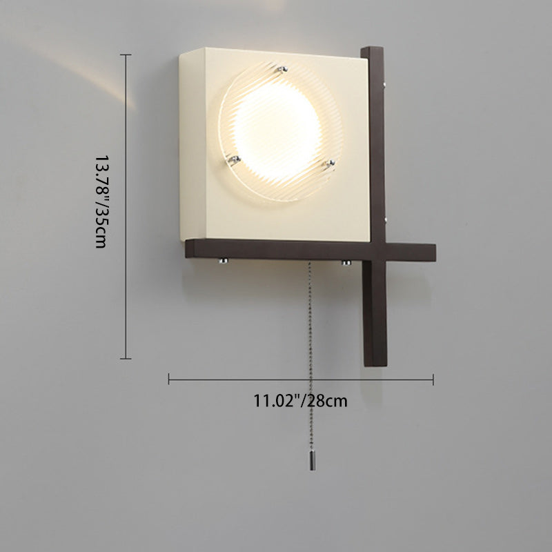 Iron Wood Square Bedroom Wall Lamp