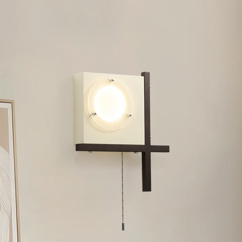Iron Wood Square Bedroom Wall Lamp