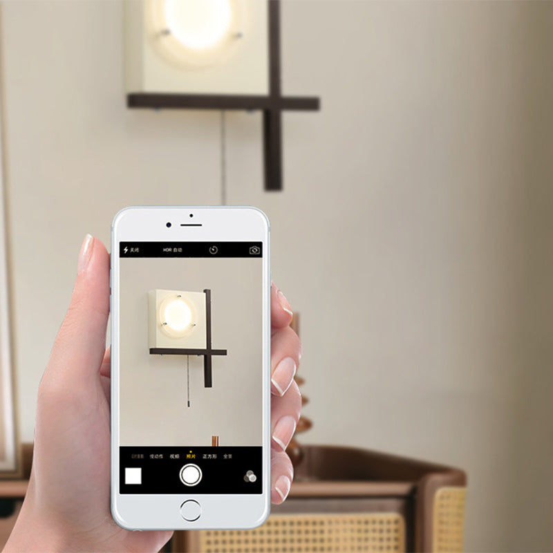 Iron Wood Square Bedroom Wall Lamp