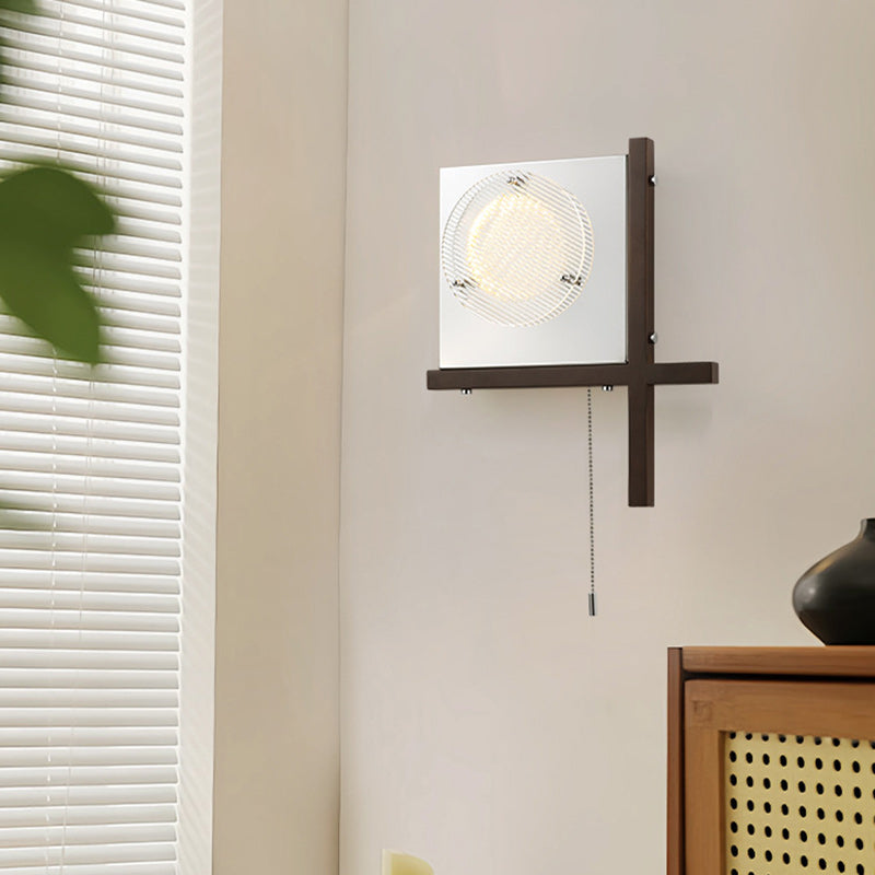 Iron Wood Square Bedroom Wall Lamp
