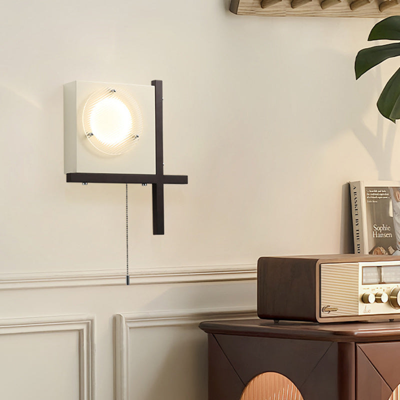 Iron Wood Square Bedroom Wall Lamp