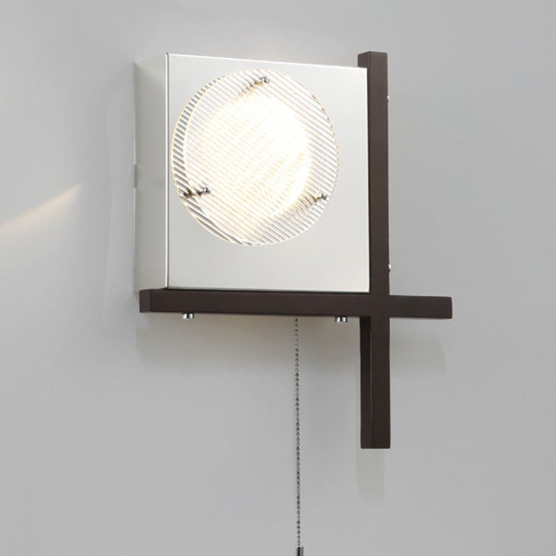 Iron Wood Square Bedroom Wall Lamp