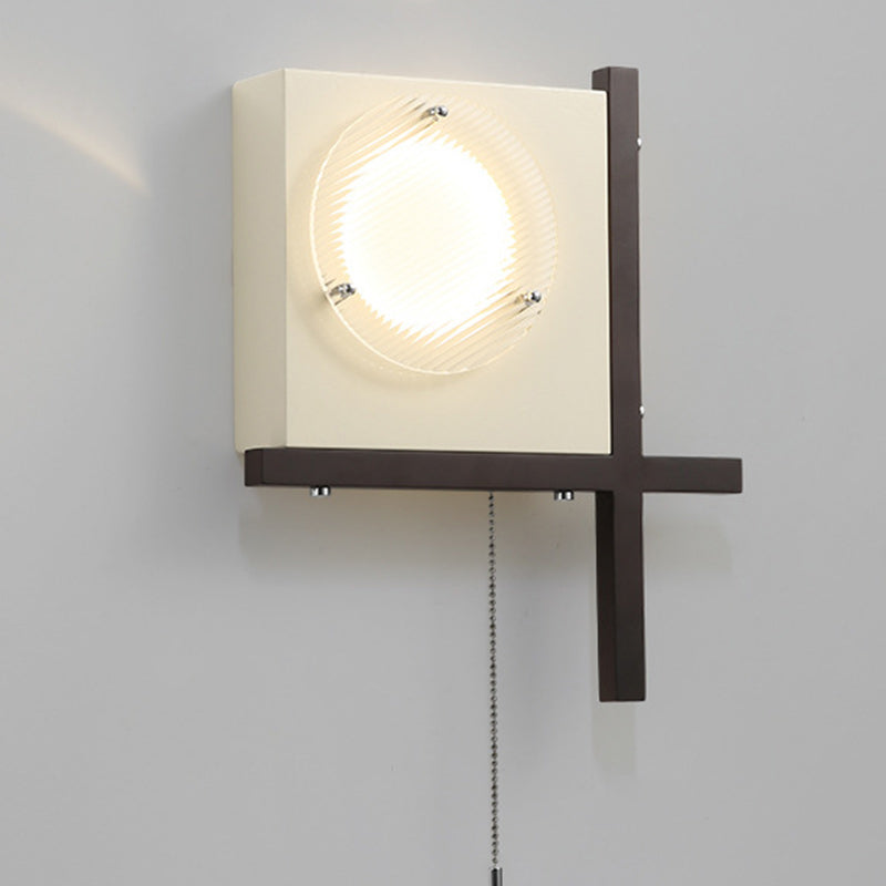 Iron Wood Square Bedroom Wall Lamp