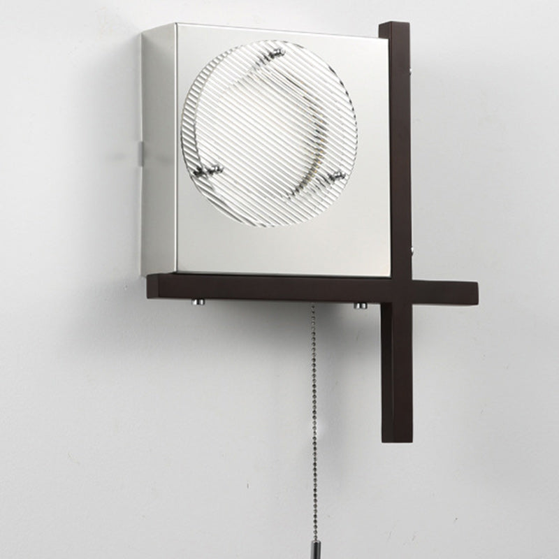 Iron Wood Square Bedroom Wall Lamp