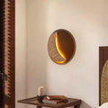 Metal Stone Wood Moon-Shaped Wall Lamp