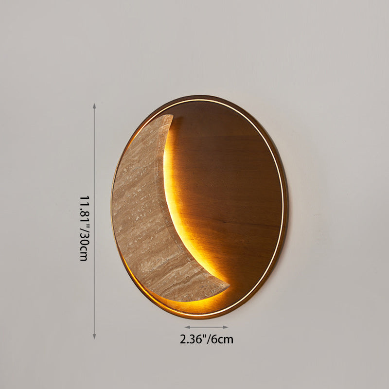 Metal Stone Wood Moon-Shaped Wall Lamp