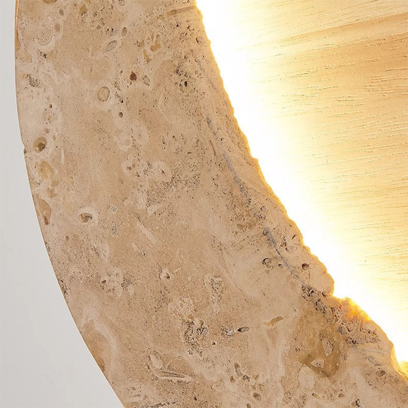 Metal Stone Wood Moon-Shaped Wall Lamp