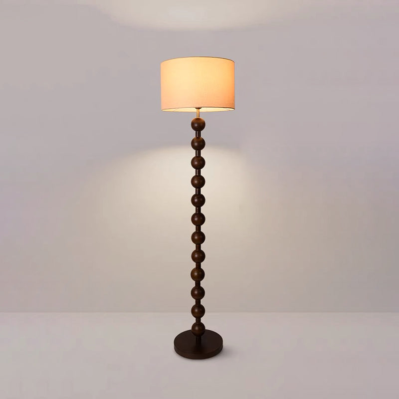 Wood Fabric Round Bedroom Floor Lamp