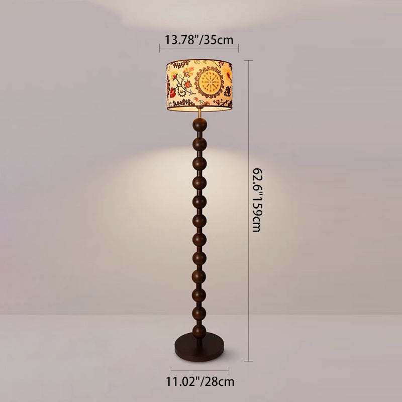 Wood Fabric Round Bedroom Floor Lamp