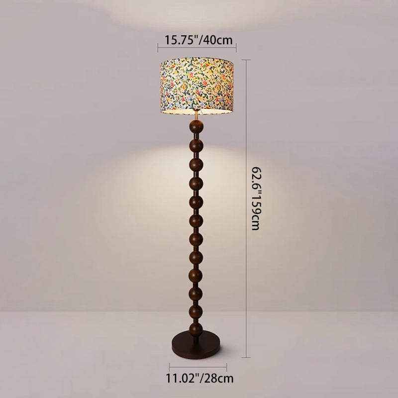Wood Fabric Round Bedroom Floor Lamp