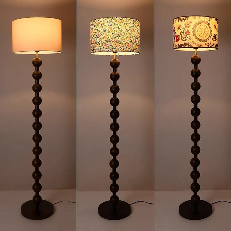 Wood Fabric Round Bedroom Floor Lamp