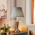 Brass Fabric Round Bedroom Table Lamp