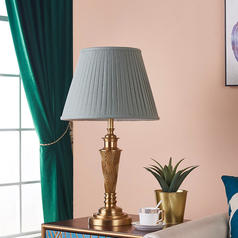 Brass Fabric Round Bedroom Table Lamp