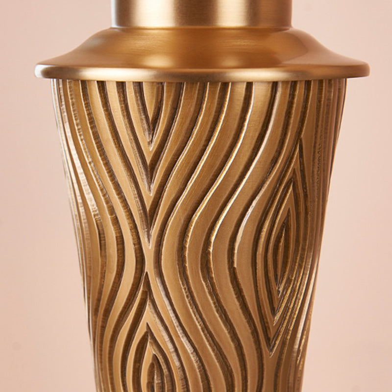 Brass Fabric Round Bedroom Table Lamp