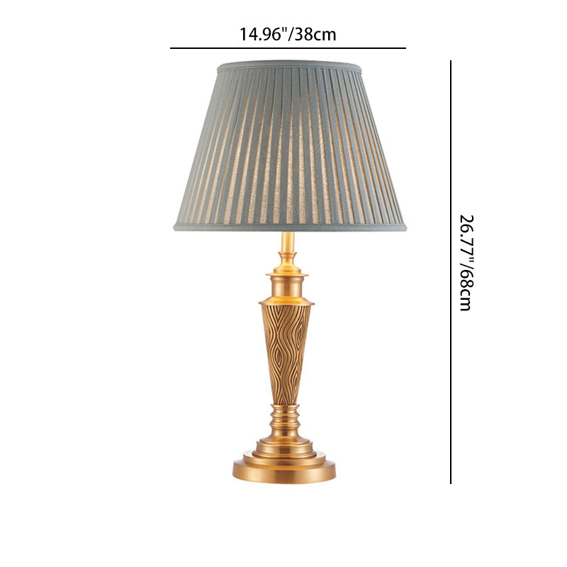 Brass Fabric Round Bedroom Table Lamp