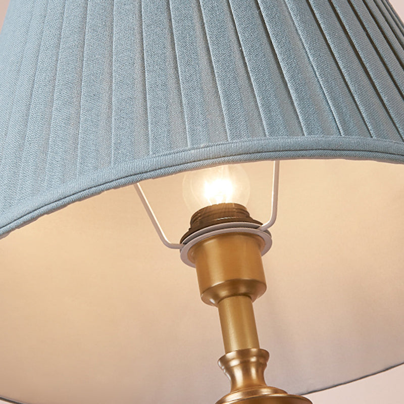 Brass Fabric Round Bedroom Table Lamp