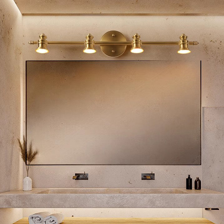 Brass Linear Round Vanity 4-Light Wall Lamp