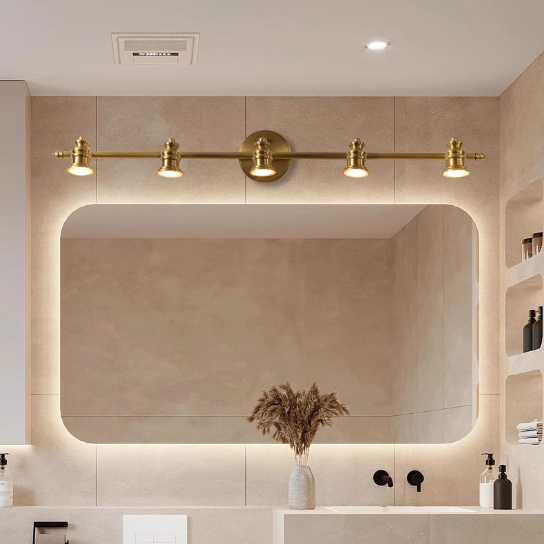 Brass Linear Round Vanity 4-Light Wall Lamp