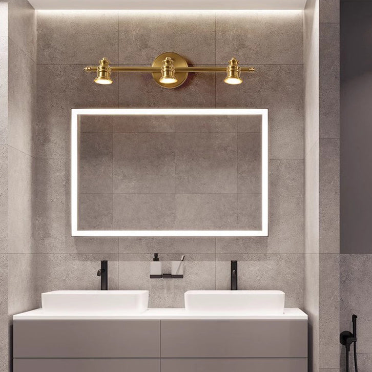 Brass Linear Round Vanity 4-Light Wall Lamp
