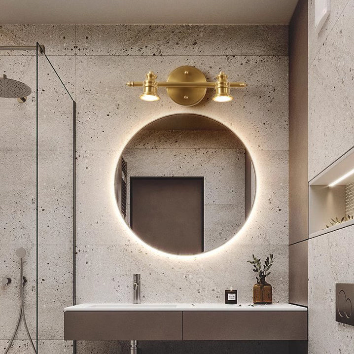 Brass Linear Round Vanity 4-Light Wall Lamp