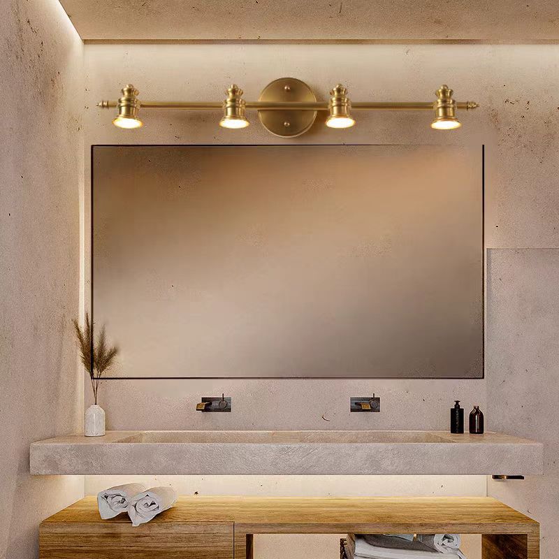 Brass Linear Round Vanity 4-Light Wall Lamp