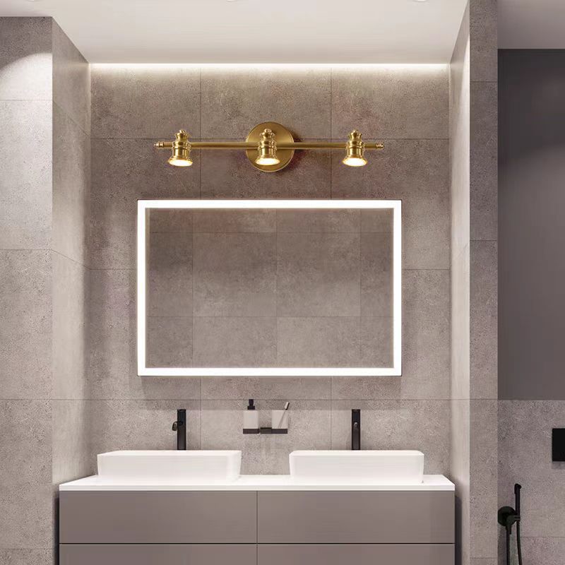 Brass Linear Round Vanity 4-Light Wall Lamp
