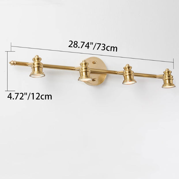 Brass Linear Round Vanity 4-Light Wall Lamp
