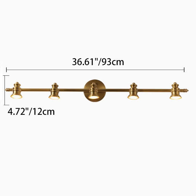 Brass Linear Round Vanity 4-Light Wall Lamp