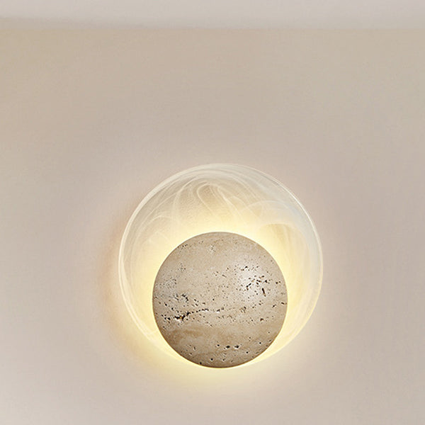 Stone Glass Round Bedroom Wall Lamp
