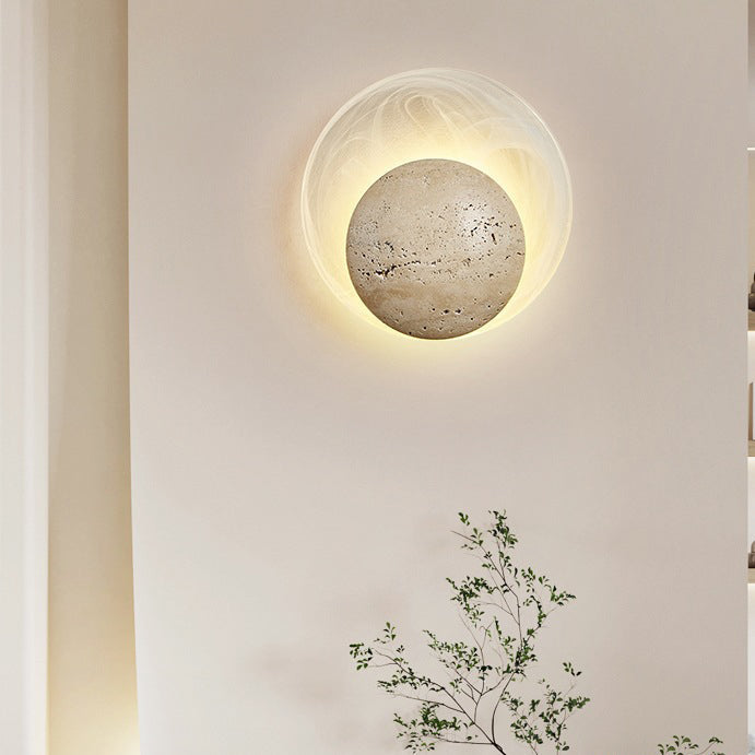 Stone Glass Round Bedroom Wall Lamp