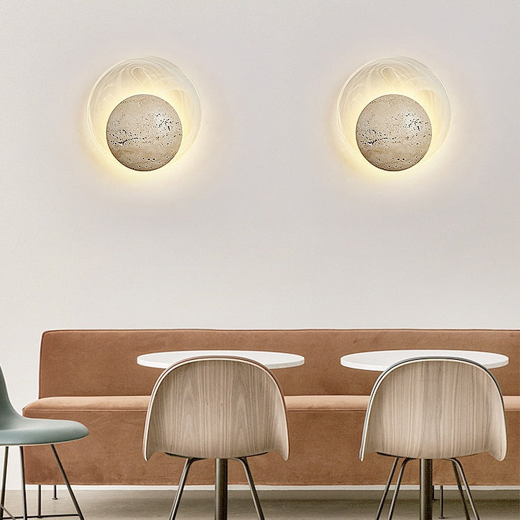 Stone Glass Round Bedroom Wall Lamp