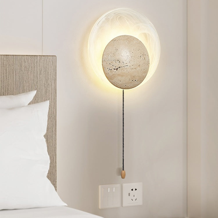 Stone Glass Round Bedroom Wall Lamp