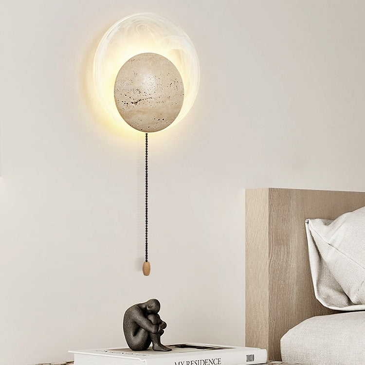 Stone Glass Round Bedroom Wall Lamp