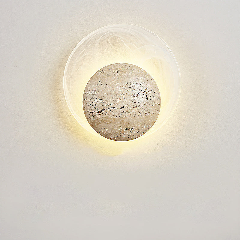 Stone Glass Round Bedroom Wall Lamp