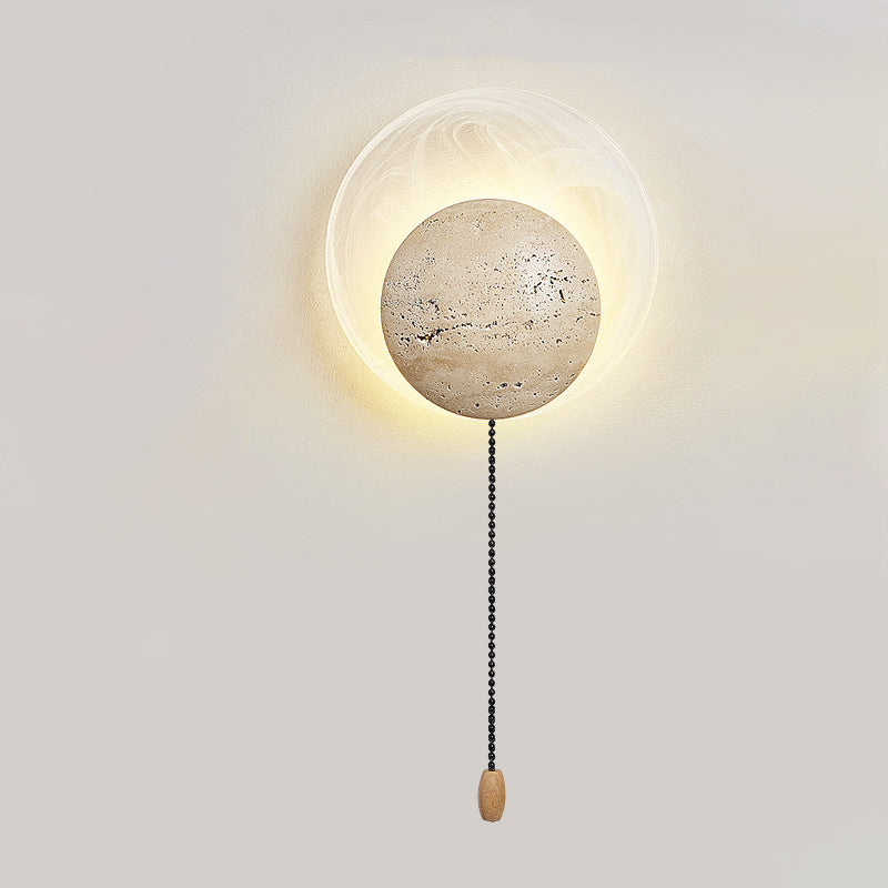 Stone Glass Round Bedroom Wall Lamp
