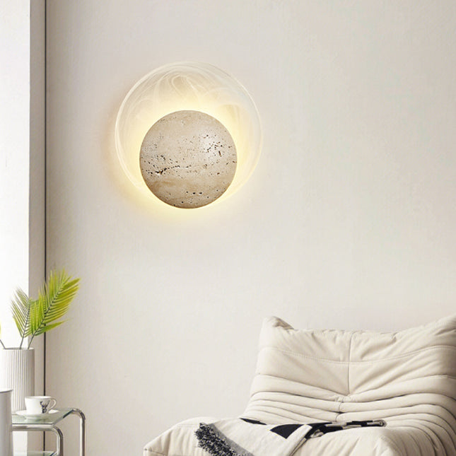 Stone Glass Round Bedroom Wall Lamp
