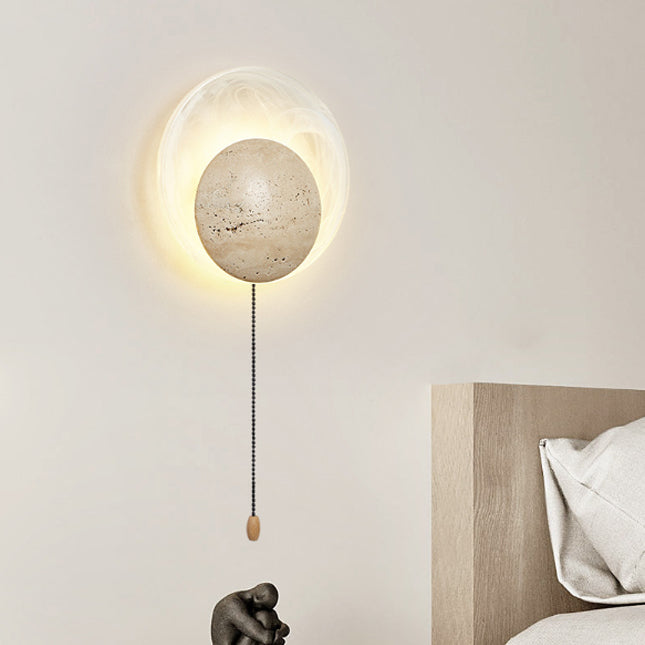 Stone Glass Round Bedroom Wall Lamp