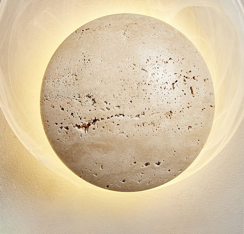 Stone Glass Round Bedroom Wall Lamp