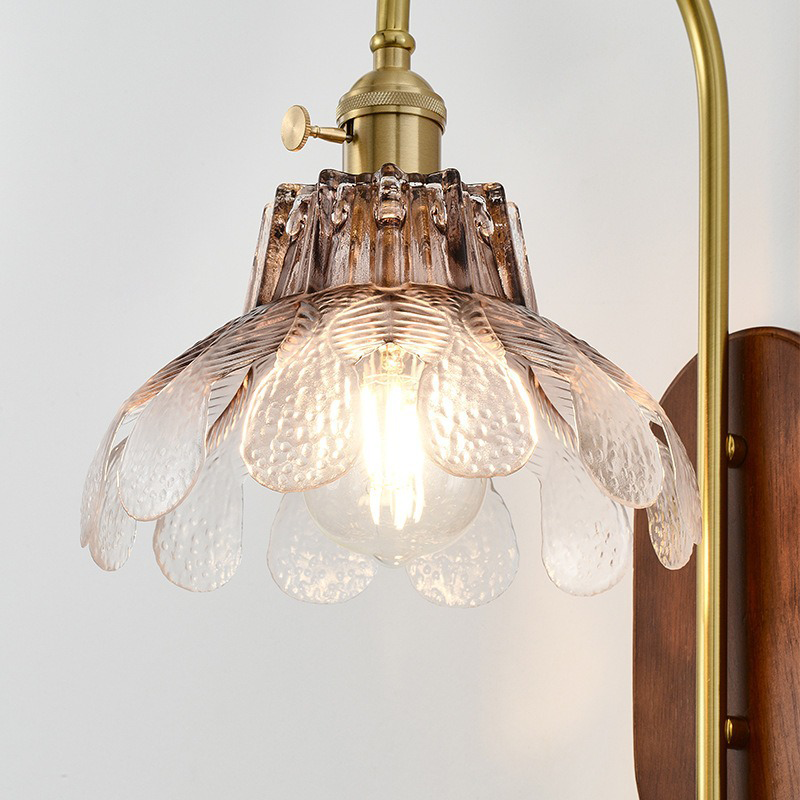 Iron Solid Wood Glass Wall Lamp