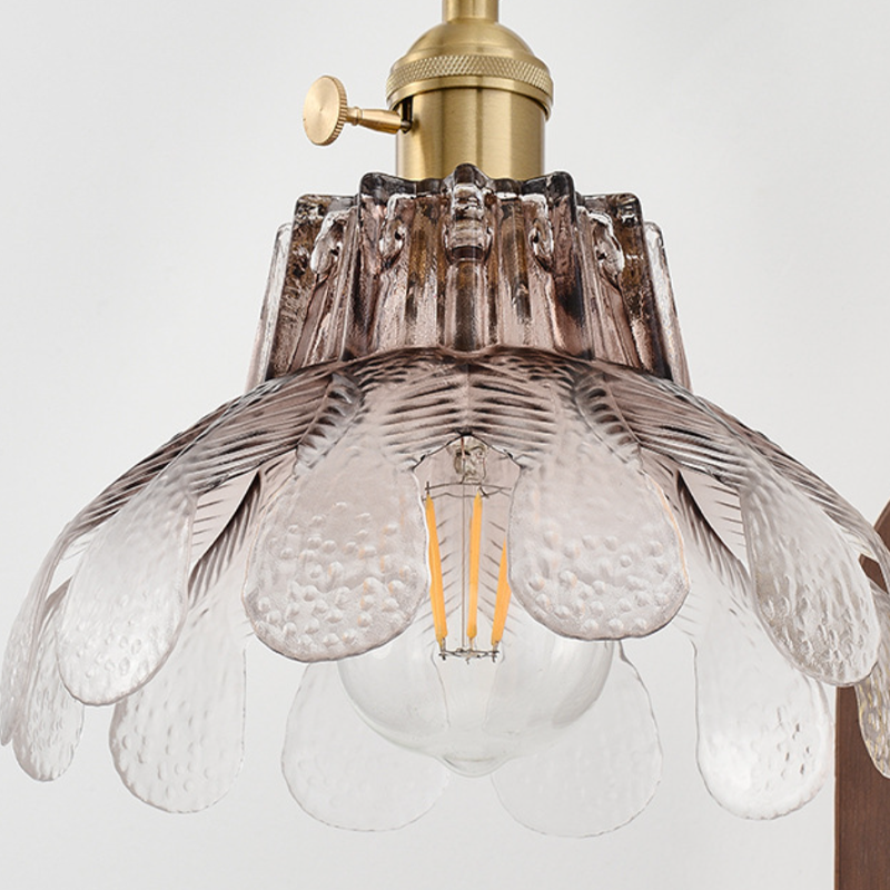 Iron Solid Wood Glass Wall Lamp