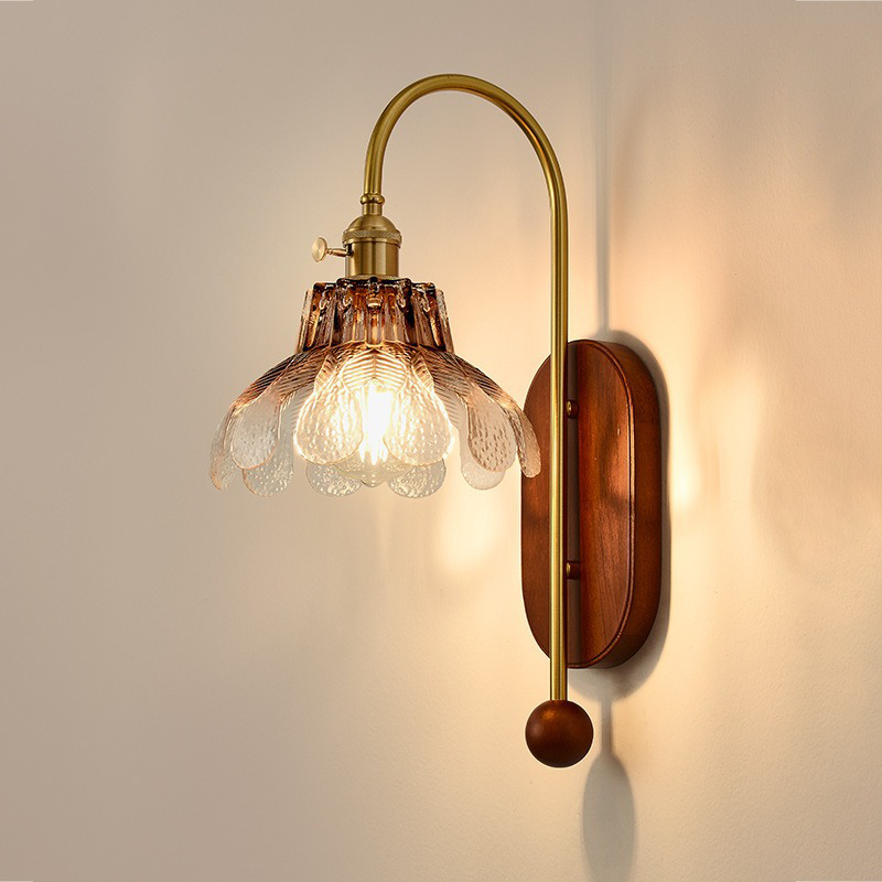 Iron Solid Wood Glass Wall Lamp