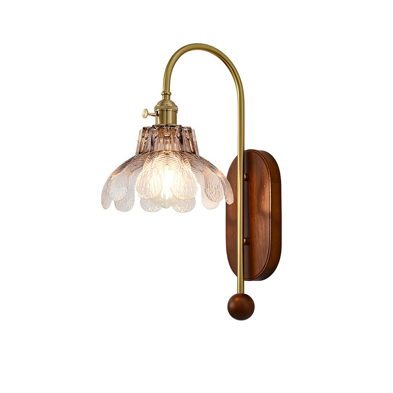 Iron Solid Wood Glass Wall Lamp