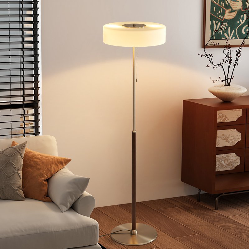 Ash Wood Stainless Steel 3-Light Floor Lamp