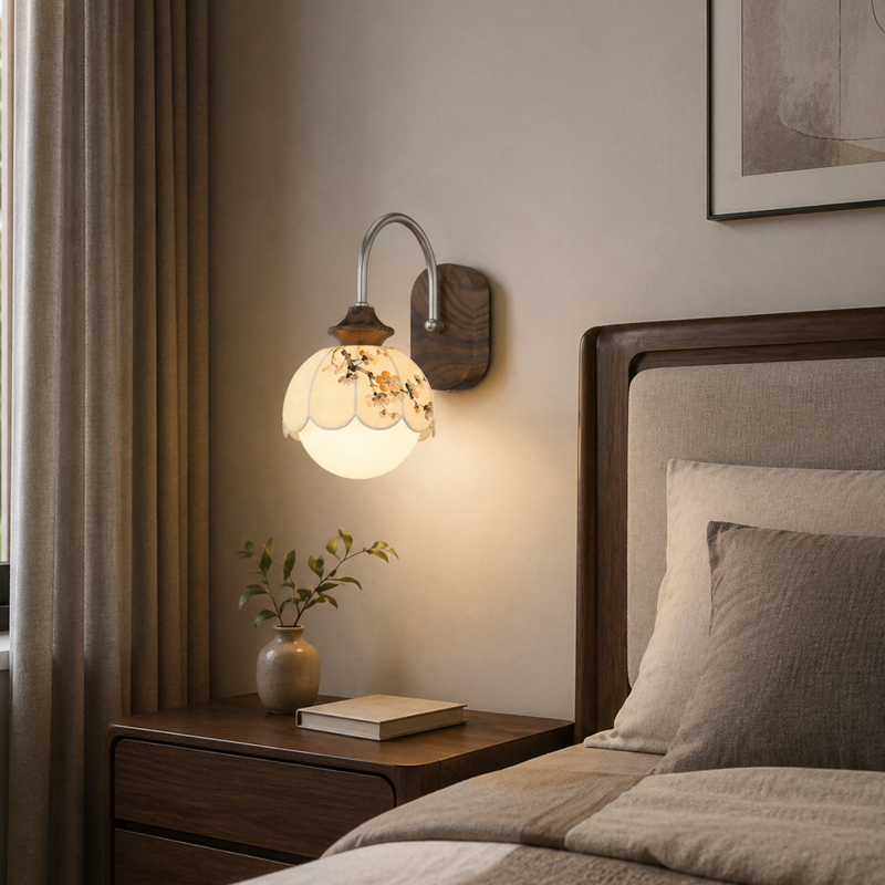 Floral Print Iron Fabric Wall Lamp